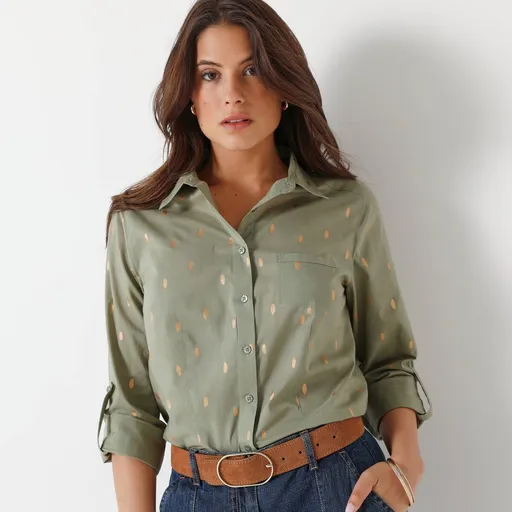 Košeľa s rukávmi na ohrnutie so zlatou potlačou