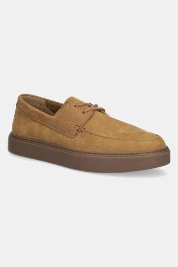 Nubukové mokasíny Calvin Klein HYBRID LACE UP BOAT NU hnedá farba, HM0HM01892