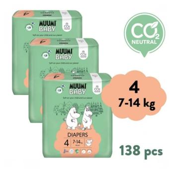 MUUMI BABY 4 Maxi 7–14 kg mesačné balenie eko plienok 138 ks