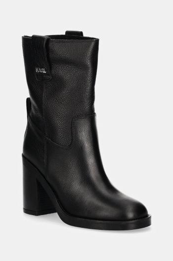 Kožené členkové topánky Karl Lagerfeld BROOKLYN dámske, čierna farba, na podpätku, KL41874