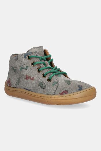 Detské semišové poltopánky Froddo BAREFOOT FIRST STEP LACES šedá farba, G2130325