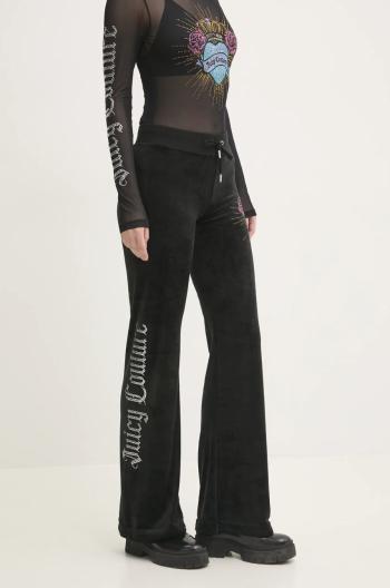 Velúrové tepláky Juicy Couture SACRED HEART LAYLA TRACKPANTS čierna farba, s nášivkou, JCBBJ224817