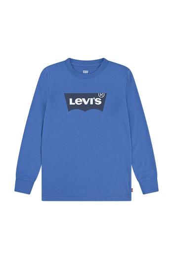 Detská bavlnená košeľa s dlhým rukávom Levi's L/S BATWING TEE modrá farba, s potlačou, 8E8646