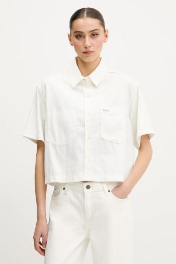 Košeľa Guess Jeans dámska, biela farba, voľný strih, s klasickým golierom, W5GH0F D5NW1