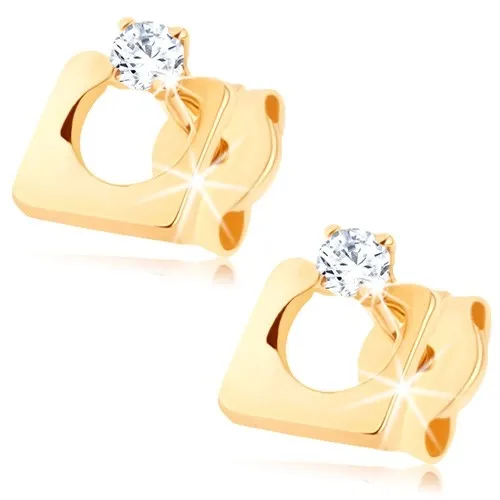 Zlaté náušnice 9K štvorcový dizajn s čírym zirkónom