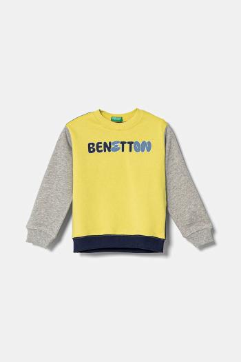 Detská bavlnená mikina United Colors of Benetton žltá farba, s potlačou, 3J70G10HW