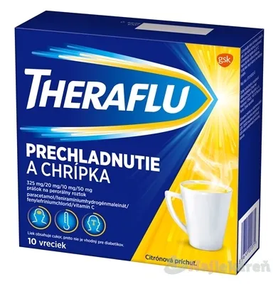 THERAFLU na chrípku a nachladnutie, citrónová príchuť 10 vreciek