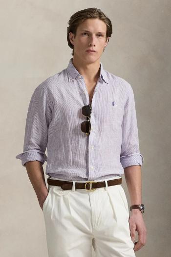 Ľanová košeľa Polo Ralph Lauren fialová farba, regular, s golierom button-down, 710968973