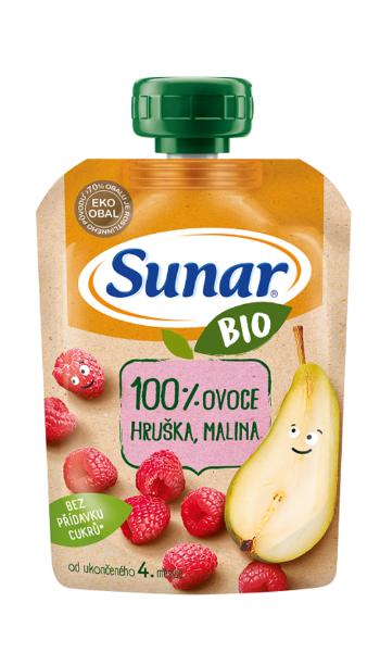 Sunar Bio kapsička hruška malina 100g,SUNAR BIO ovocná kapsička hruška, malina 4m+, 100 g