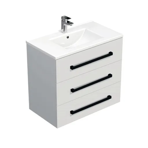 Kúpeľňová skrinka s čiernou úchytkou a umývadlom SAT Cube Way 80x76,5x46 cm biely lesk CUBE46C803BIMOD