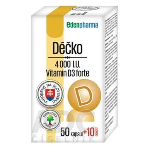 EDENPHARMA Déčko 4000 I.U. vitamín D3 forte 50+10 kapsúl ZADARMO