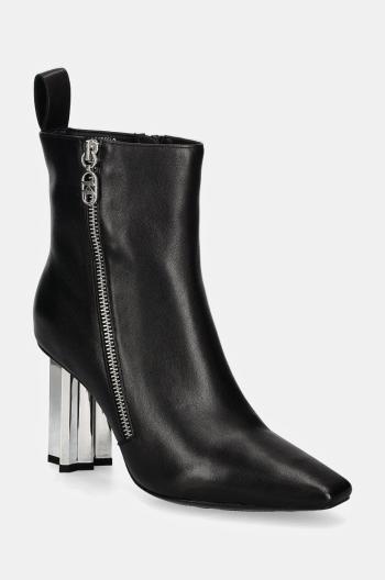 Kožené členkové topánky Karl Lagerfeld KL TOWER dámske, čierna farba, na podpätku, KL33964