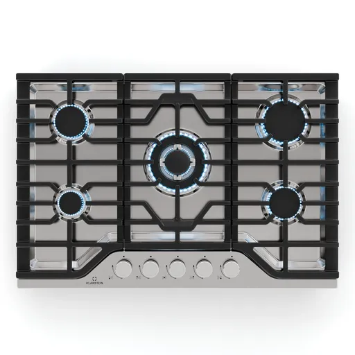 Klarstein Turbocast plynová varná doska, 304 nehrdzavejúca oceľ, 5 horákov, profesionálny liatinový držiak, horák wok