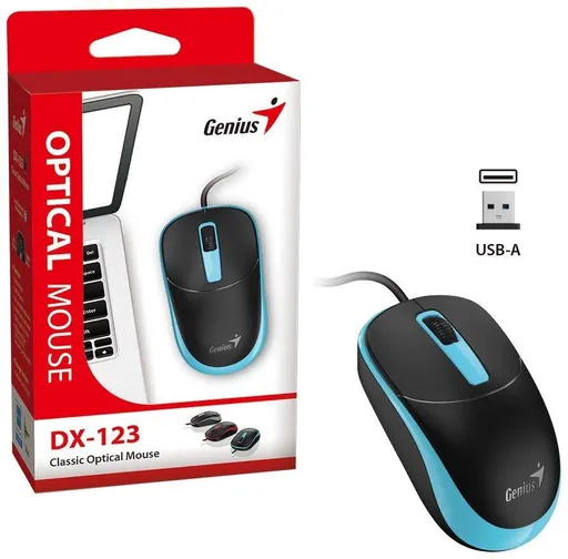 Genius DX-123 Myš, drôtová, optická, 1200DPI, 3 tlačidlá, USB, čierno-modrá