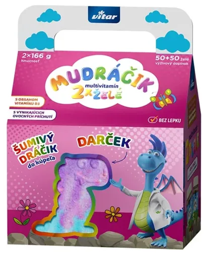 VITAR MUDRÁČIK multvitamín želé zmes príchutí 2x50ks(100ks) + darček: šumivý dráčik, dievča