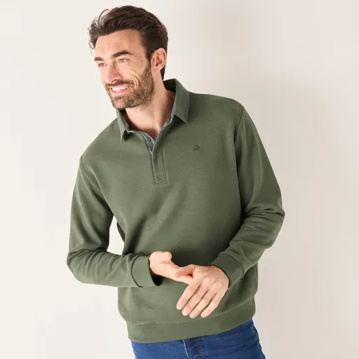 Hrejivá mikina s polo golierom a výšivkou