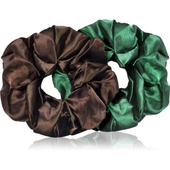 BrushArt Hair Large satin scrunchie set gumičky do vlasov Brown & Green