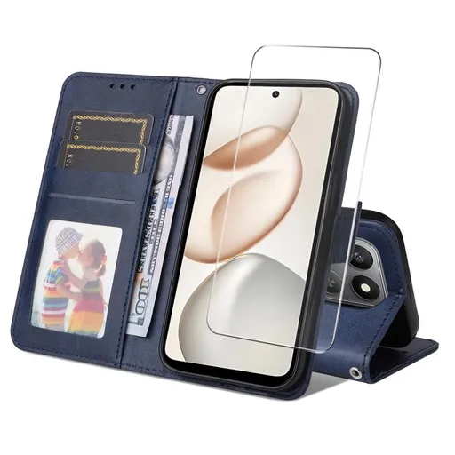 ENKAY PREMIUM SET Peňaženkové puzdro a ochranné sklo Honor 400 Smart 5G / Honor X7d modré