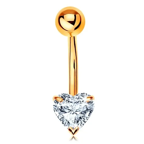 Piercing do bruška v žltom 9K zlate - banán s guľôčkou a čírym zirkónovým srdcom