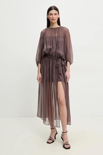 Hodvábne šaty ISABELLE BLANCHE hnedá farba, maxi, áčkový strih, IS25SS-A033-T024