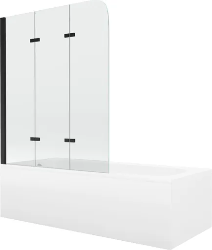 MEXEN/S - Vega obdĺžniková vaňa 170 x 70 cm s panelom + vaňová zástena 120, transparent, čierna 550117070X9012037000