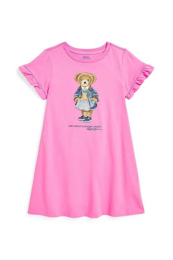 Dievčenské bavlnené šaty Polo Ralph Lauren ružová farba, mini, rovný strih, 312965157002