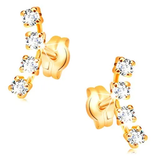 Náušnice v žltom 14K zlate - oblúk zo štyroch drobných čírych zirkónov