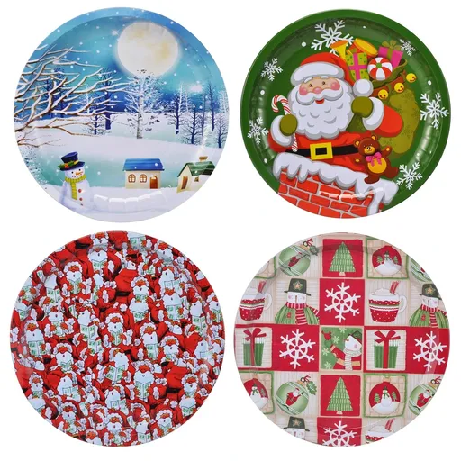 Haushalt international Kovové vánoční talíře, kulaté, sada 4 ks