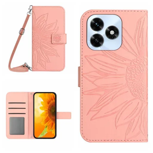 ART SUNFLOWER Peňaženkový kryt so šnúrkou pre Honor X5c Plus ružový