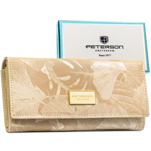 Dámska béžová kožená peňaženka s rastlinným vzorom a RFID ochranou