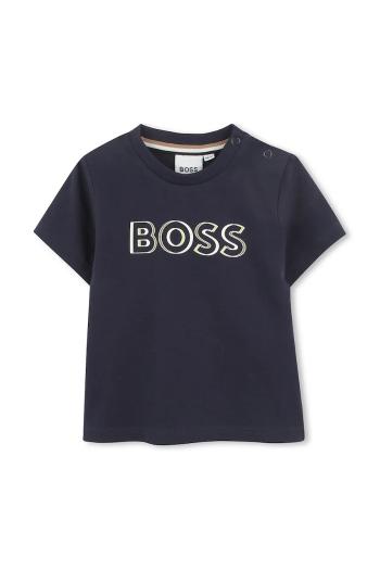 Detské bavlnené tričko BOSS tmavomodrá farba, s potlačou, J52107