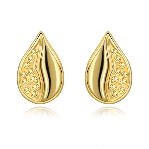 Zlaté náušnice 9K slza s bodkovaným motívom
