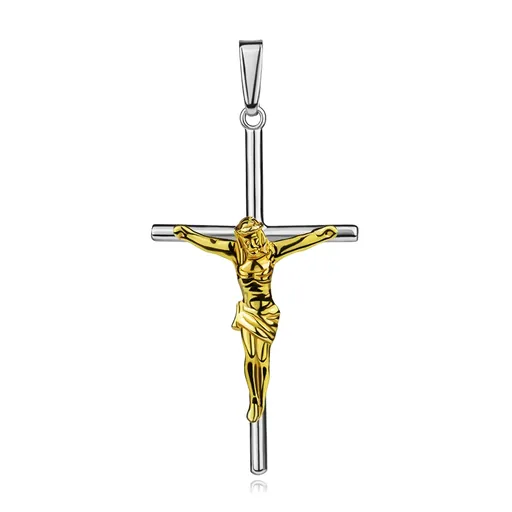 Strieborný prívesok 925 kríž so zlatým farebným vyobrazením Krista