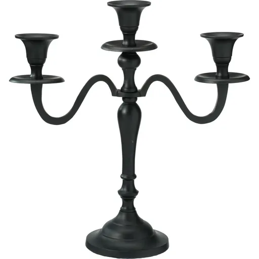 Kovový svietnik 3-ramenný 29x10x30 cm, farba čierna, dekor 1