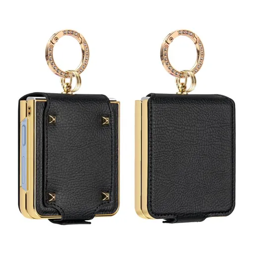 LEATHER Kryt s držiakom pre Samsung Galaxy Z Flip7 5G čierny