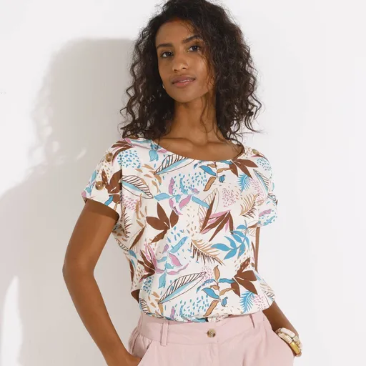 Tričko s potlačou a kokosvými gombíkmi na pleciach