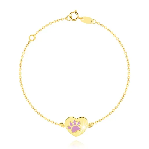 Detský 14K zlatý náramok na ruku - srdce s odtlačkom zvieracej labky