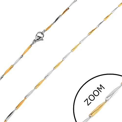 Retiazka z ocele 316L, úzke podlhovasté články zlatej a striebornej farby, 1,5 mm