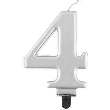 Narodeninová sviečka na tortu – 4 – metalická strieborná – 8 cm (5902973124552)