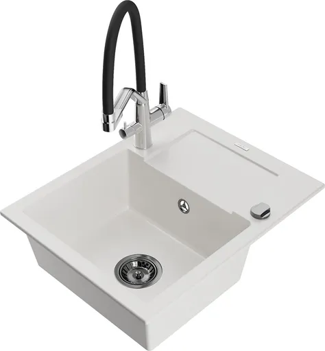 MEXEN/S MEXEN/S - Enzo granitový drez s odkvapkávačom vrátane batérie Duo, biela 6506-20-671701-07-B