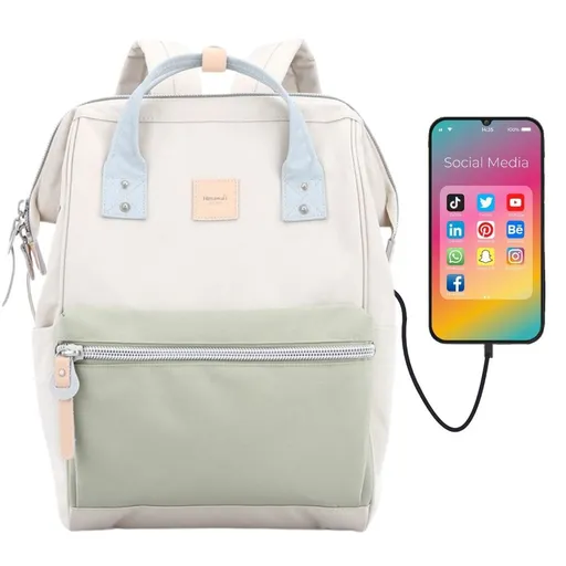 Béžovo-zelený školský ruksak s USB portom – Himawari