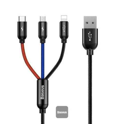 Baseus dátový kábel 3v1 microUSB+Lightning+USB-C 1,2m 3,5A