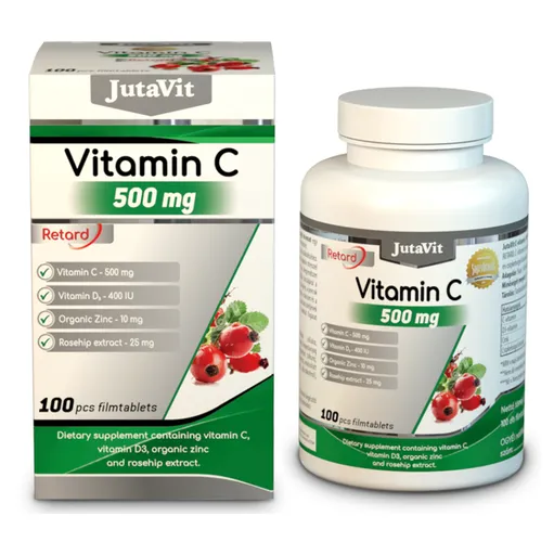 JUTAVIT Vitamín C 500 mg + D3 400 IU + zinok 15 mg s extraktom zo šípok 100 tabliet