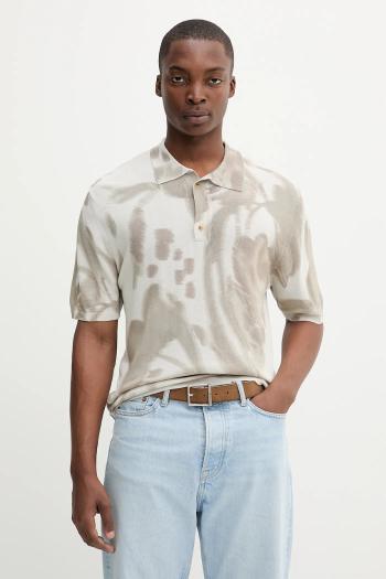 Polo tričko Desigual FLOWER pánske, šedá farba, vzorované, 25WMTF02