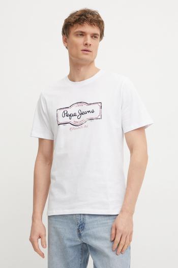 Bavlnené tričko Pepe Jeans DAXTON TEE pánske, biela farba, s potlačou, PM509786