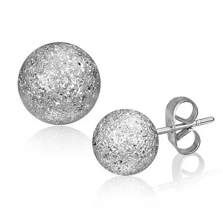 Oceľové náušnice - pieskovaná gulička striebornej farby, 6 mm