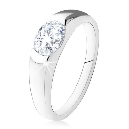 Zásnubný prsteň zo striebra 925, oválny číry kamienok, hladké ramená - Veľkosť: 48 mm