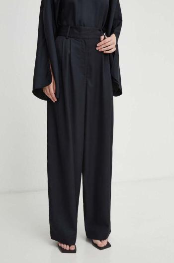 Nohavice By Malene Birger dámske, čierna farba, široké, vysoký pás