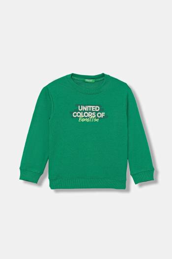 Detská bavlnená mikina United Colors of Benetton zelená farba, s potlačou, 3J70G10JY