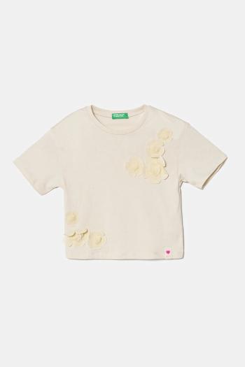 Detské bavlnené tričko United Colors of Benetton béžová farba, 3I1XG10IK